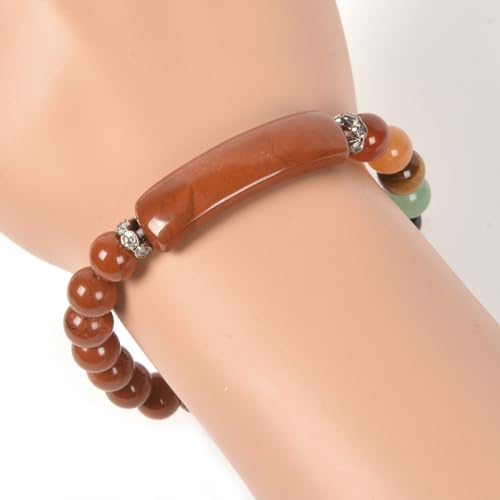 Justinstones Gem Semi Precious Gemstone Love Heart Charm Stretch Beaded Bracelet Unisex - color: Red Jasper(7 Chakra)