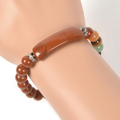 Justinstones Gem Semi Precious Gemstone Love Heart Charm Stretch Beaded Bracelet Unisex - color: Red Jasper(7 Chakra)