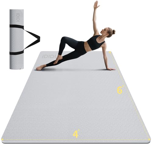 Large Yoga Mat (6'x 4') - Extra Long and Wide Workout Mat for Men and Women, Non-Slip POE 0.32''/0.4'' Thick Fitness Mat, Eco-Friendly Exercise Mat for Home Workouts, Ideal for Yoga and Pilates - color: Gray+Black, size: 10mm