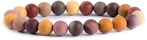 Angelstones Handmade Natural Healing Gemstone 8mm Round Beads Stretch Crystal Bracelet 7 Inch Unisex - color: Frosted Mookaite Jasper