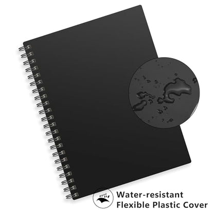 RETTACY Blank Journal Notebook, 300 Pages, A4 Large Size (8.2'' x 11.2''), 120 GSM Thick Paper, Flexible Plastic Cover, Spiral-bound, for Sketching, Drawing, Painting (Black) - color: Black