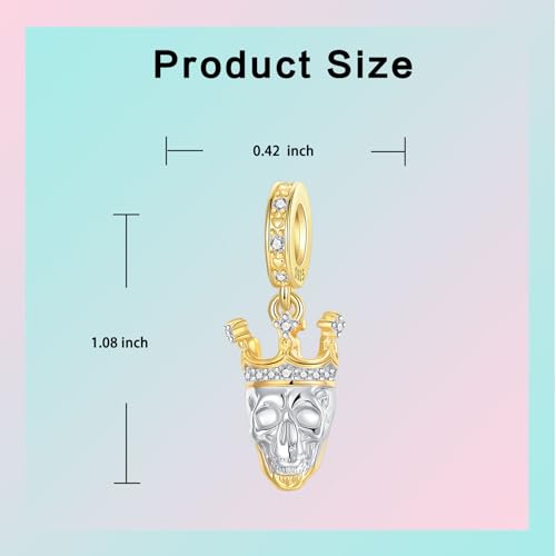 Prayer Cross Elephant Airplane Suitcase Charm 925 Sterling Silver Charms fits for Bracelets Necklace Pendant Bead Charms Jewelry Gift for Women Family - color: Golden Crown Skull Charm
