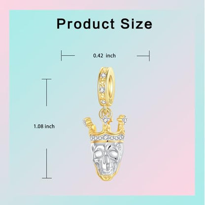 Prayer Cross Elephant Airplane Suitcase Charm 925 Sterling Silver Charms fits for Bracelets Necklace Pendant Bead Charms Jewelry Gift for Women Family - color: Golden Crown Skull Charm