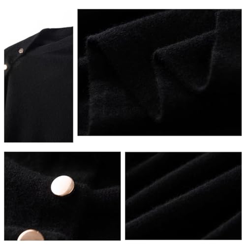 Women's Versatile Knitted Shawls Scarf Poncho Sweater Capes with Buttons Lightweight Spring Summer Fall Winter Wraps - color: Black