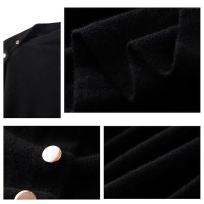Women's Versatile Knitted Shawls Scarf Poncho Sweater Capes with Buttons Lightweight Spring Summer Fall Winter Wraps - color: Black