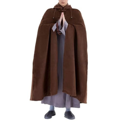 Unisex Meditation Cloak Warm Plush Meditation Buddhist Hooded Cape Meditation Prayer Outfit Coat Traditional Monk Robe