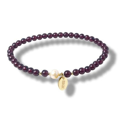 Morchic 4mm Natural Gemstone Beads Stretch Bracelet for Women, With Freshwater Pearls, Energy Gem Birthday Gift for Her 7.2” - color: Garnet