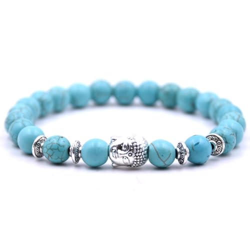 Handmade Buddha Charm Bracelet – Healing Stone Beads Bracelet with Buddha Charm, Mala Beads Yoga Beads – Stretch Bead Bracelet for Men and Women - style: Green Turquoise