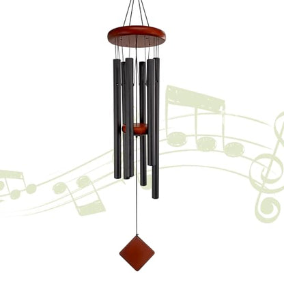 Small Wind Chimes for Outside, Wind Chimes Outdoor with 6 Tuned Tubes, Memorial WindChimes for Garden, Patio and Home - size: 26" BK