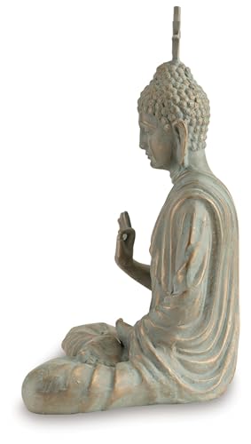 Signature Design by Ashley Hosgrove Cultural Tabletop Paper Composite Sitting Buddha Sculpture, Metallic & Green