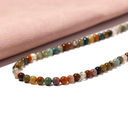 Simple Choker Necklace for Women Real Stone and Crystals Necklaces 4mm Beaded Choker Jewelry Meditation Gift for Women (16"+2") - style: Indian Agate