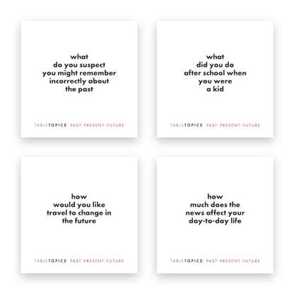 TableTopics Past Present Future - 135 Thought Provoking Conversation Cards. Gifts for Men, Women, Grandparents, Professional - Celebrate The Past and Live in The Present and Dream of The Future