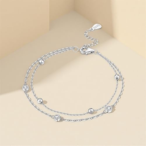 925 Sterling Silver Bracelet for Women,Silver Bracelet Chain Presents for Sister Daughter and Friend, Women's Jewelry for the Daily Occasion - color: Silvery | Simple Double Layer Chain
