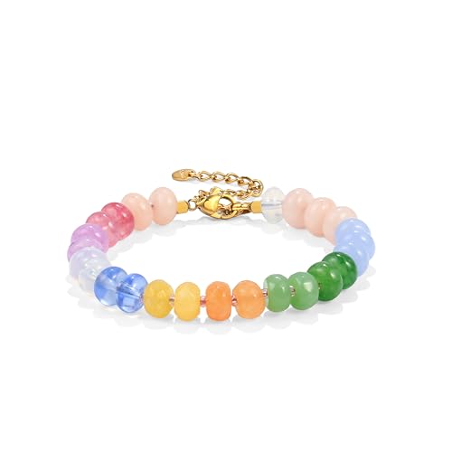 Gemstone Beaded Bracelet for Women Colorful Natural Stone Freshwater Pearl Surfer Beach Rainbow Bracelet Jewelry Gift - color: Style-01