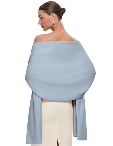 PULI Women's Pashmina Shawl Wraps for Evening Dress Large Scarf Blanket Long Wedding Bridal Winter Warm Shoulder Wrap - color: Blue