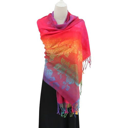 Rave Pashmina Scarf, Fashion Colorful Shawls and Wraps Soft Festival Scarves - color: C-jujube Red (Flower Pattern)