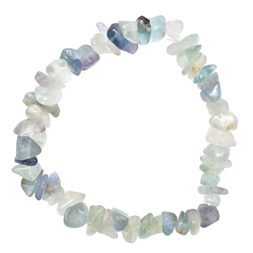 Zenergy Gems Charged Premium Natural Crystal Chip Bead Bracelet + Moroccan Selenite Charging Crystal [Included] - color: Fluorite (Rainbow)