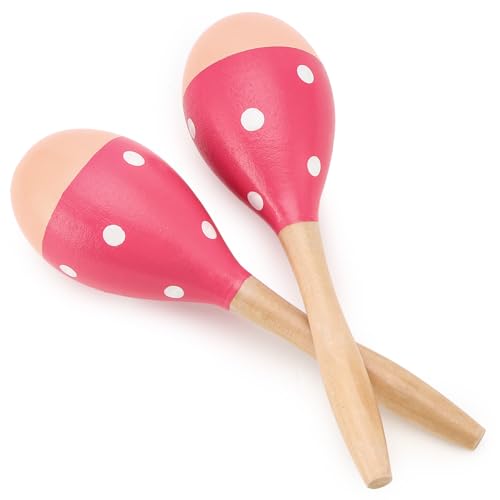 2 Pcs Maracas, 9 Inch Hand Percussion Rattles, Wooden Rumba Shaker Hand Musical Instruments with Clear Rhythm for Music Learning (Pink Smile-9 Inch) - color: Pink Smile-9 Inch