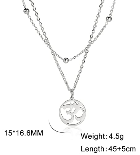UNIFT Necklace For Women- Aum Om Ohm Sanskrit Symbol Round Pendant Beaded Double Layer Chain Charm Necklace,Hinduism Yoga Sanskrit Personalized Amulet Dainty Pendant Necklace Jewelry - color: silver