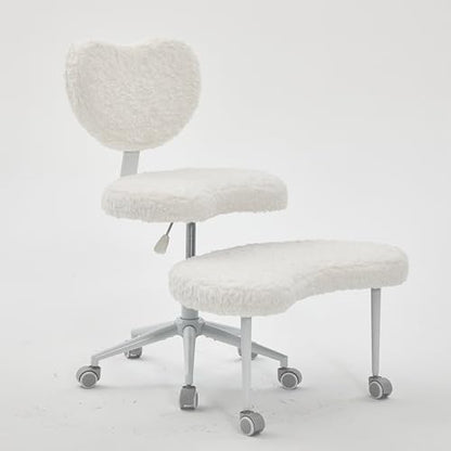 Meditation Chair with Wheels, Ergonomic Criss Cross Chair, Adjustable ADHD Floor Sitting Chair, Swivel Cross Legged Office Chair with High Back, Kneeling Posture Chair, Plush Faux Fur Fabric（Beige） - color: （plush Faux Fur Fabric）beige