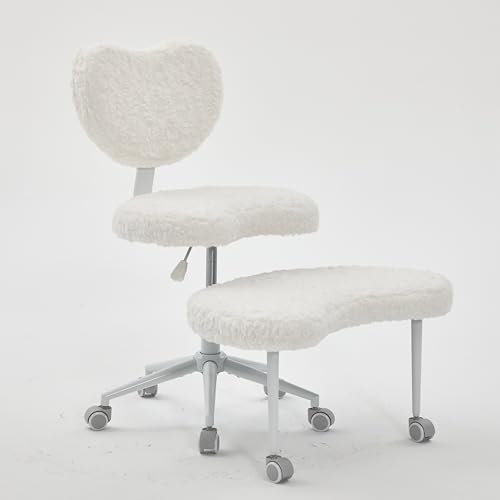 Meditation Chair with Wheels, Ergonomic Criss Cross Chair, Adjustable ADHD Floor Sitting Chair, Swivel Cross Legged Office Chair with High Back, Kneeling Posture Chair, Plush Faux Fur Fabric（Beige） - color: （plush Faux Fur Fabric）beige