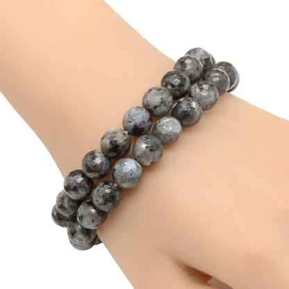 Justinstones Gemstone Crystals Chakra Beads Bracelet Crystal Healing 10mm Round Stretchable Bracelet for Her Gift - color: Faceted Larvikite