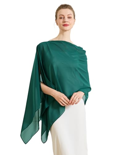 Chiffon Cape Shawl Wrap Scarf 3 Ways to Wear Elegant Sheer Capelet for Evening Dresses Weddings Parties - color: Emerald Green