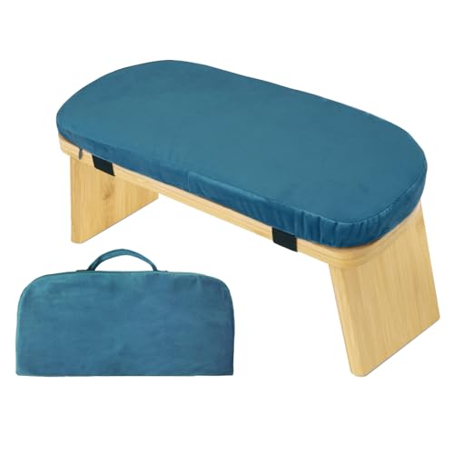 Wooden Yoga Stool - Foldable Meditation Bench with Velvet Cushion, Portable & Ergonomic Seating for Yoga, Meditation, Home, Office (Multiple Colors) - color: Blue