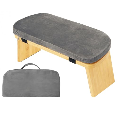 Wooden Yoga Stool - Foldable Meditation Bench with Velvet Cushion, Portable & Ergonomic Seating for Yoga, Meditation, Home, Office (Multiple Colors) - color: Grey