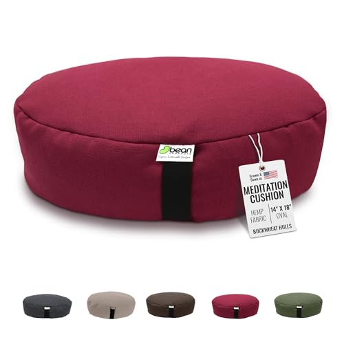 Bean Products Hemp Zafu Meditation Cushion for Sitting on Floor, Hemp Yoga Pillow, Zafu Meditation Pillow, Zen Seiza Kneeling Prayer Pad Support - Made in USA - Oval Cranberry - color: Hemp Cranberry, size: Oval XL - 14" x 18"
