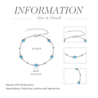 Anklet Bracelet for Women 925 Sterling Silver Natural Stone Chain Bead Ankle Bracelet Beach Summer Fine Jewelry Mothers Day Birthday Gifts for Women Mom Wife