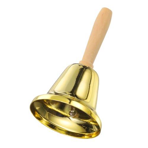 uxcell Small Hand Bell, 2.36" Service Call Bell with Wood Handle for Christmas Party Restaurant Dinner Animal Training Home Decor, Gold Plating - color: Gold Plating
