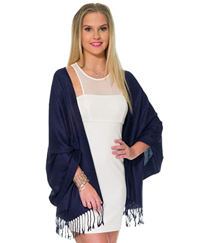 Pashmina Shawls and Wraps for Evening Dresses, Large Soft Pashminas Wedding Shawl - color: Navy Deep Blue