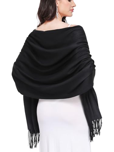 Pashmina Shawl and Wraps for Evening Dresses Resemble Cashmere Scarf for Women Wedding Winter Warm Shawls - color: Black