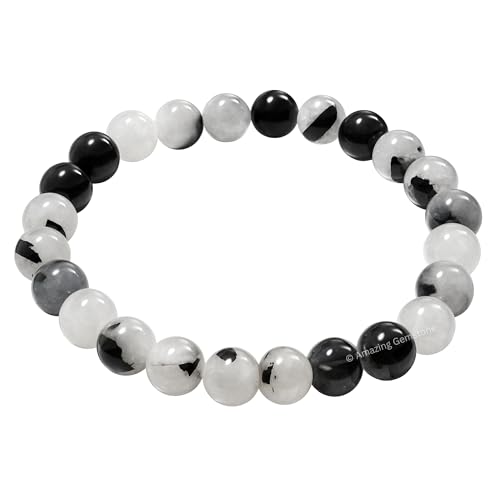 Amazing Gemstone Crystal Bracelet for Women Men's Gifts - Protection Healing Crystal Bracelet - 8mm Gemstone Beaded Stretchable Bracelet Pulseras Para Hombres Mujer Stocking Stuffers Mothers Day Gift (Black Rutilated Quartz) - color: Black Rutilated Quart