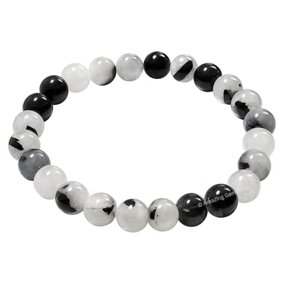 Amazing Gemstone Crystal Bracelet for Women Men's Gifts - Protection Healing Crystal Bracelet - 8mm Gemstone Beaded Stretchable Bracelet Pulseras Para Hombres Mujer Stocking Stuffers Mothers Day Gift (Black Rutilated Quartz) - color: Black Rutilated Quart