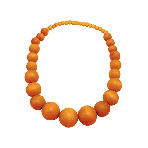 COLORFUL BLING Ethnic Natural Wood Beads Necklace for Men Women Africa Wooden Chain Chunky Strand Necklace Statement Hip Hop Jewelry - color: short orange