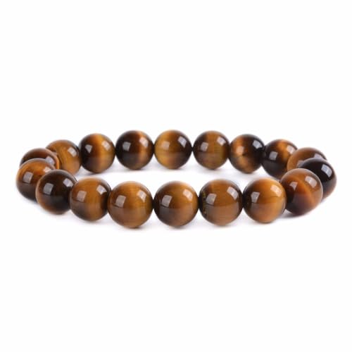 Justinstones Gem Semi Precious Gemstone 10mm Round Beads Stretch Bracelet 7 Inch Unisex - color: AA Golden Tiger Eye