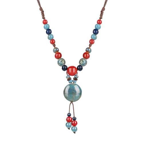 DS Boho Beaded Necklace for Women–Colorful Ceramic & African Tribal Beads, Adjustable Long Chunky Bohemian Jewelry with Gift Box Packaging,Hippie Witchy Vintage Handmade Fashion Statement Necklace - style: style-20