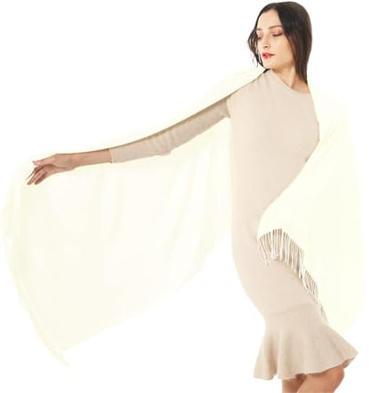 TwoYek Womens Scarf Pashmina Shawls and Wraps for Evening Dress Wedding Bridesmaid Gift - color: Off-white