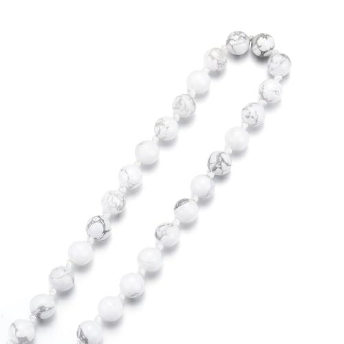 8MM Beads Chakra Long Mala Necklace Natural Stone Meditation Statement Necklace Japa Yoga Buddhist Rosary Prayer Charm Beaded Tassel Necklace - color: White Turquoise