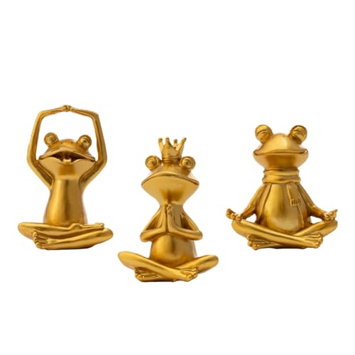Gold Yoga Frog Figurines Set of 3 - Meditating Resin Zen Statues & Sculptures for Home, Office Desk, Shelf Decor - Cute Frog Lover Gifts for Women, Yoga Enthusiasts - color: Gold