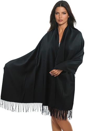 Ocomfly 100% Pashmina Scarf for Women - Premium Womens Scarves - Gift Boxed - Shawls or Wraps - Ultra Soft and Warm - color: Jet Black