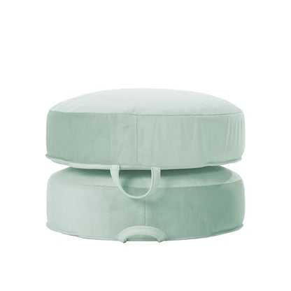Factory Direct Partners FDP Overstuffed 16 inch Round Velvety and Vinyl Floor Cushions with Handles; Flexible Seating for Home, Lounge, Yoga Studio, Deluxe Foam (2-Piece) - Aloe - color: Aloe