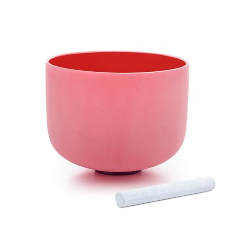 Hye-eun 432hz Crystal Singing Bowl,10 inch C Note Root Chakra Red Frosted Quartz Sound Bowl without Carrier Case for Yoga Healing Sound Energy Vibration - color: 10"C 432hz Red without bag