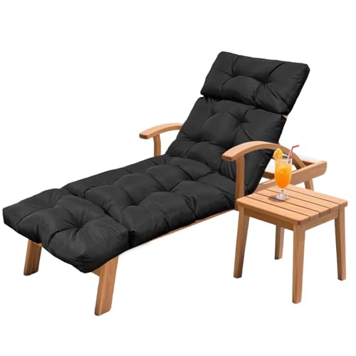 Outdoor Chaise Lounge Chair Cushion 75.1 x 23.6 x 4.7in, Waterproof Replacement Cotton Patio Thickened Pool Lounge Chair Cushion with Ties for Patio Outdoor Furniture,Black - color: Black