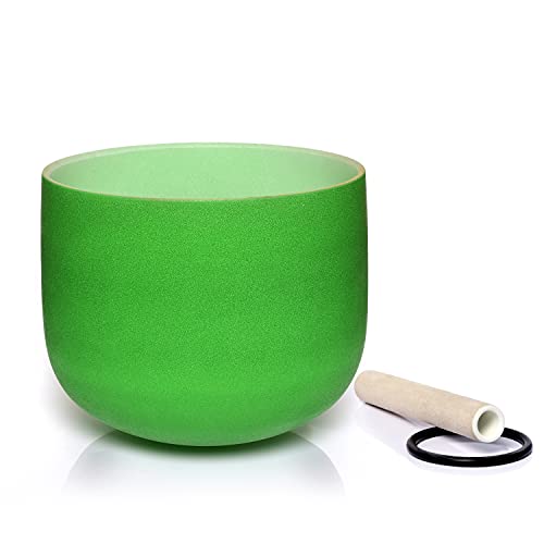TERRITORY F Note Heart Chakra Green Colored Quartz Frosted Crystal Singing Bowl 8 inch - color: F Green
