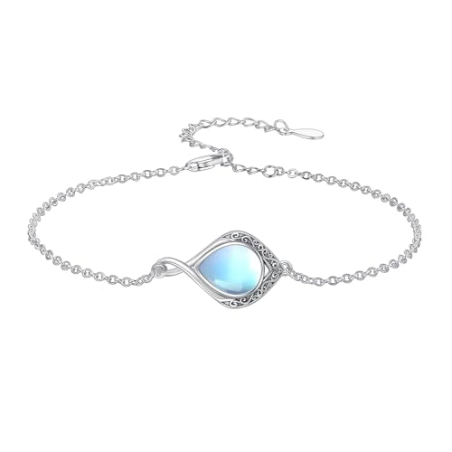 PELOVNY Celtic Knot Bracelet for Women 925 Sterling Silver Infinity Gemstone/Birthstone Bracelets Birthday Christmas Jewelry Gifts for Mom Daughter Wife - color: 02-Filigree-Moonstone