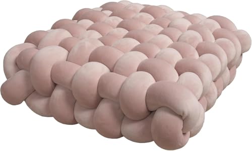 Hand-Knitted Meditation Floor Pillow Square Knot Cushion Sitting Yoga Soft Velvet Plush Floor Seating Bohemian Tatami Seat Pad Living Room Bedroom Handwoven Throw Accent(Dusty Pink,30x33x12cm) - color: Dusty Pink, size: 30x33x12cm