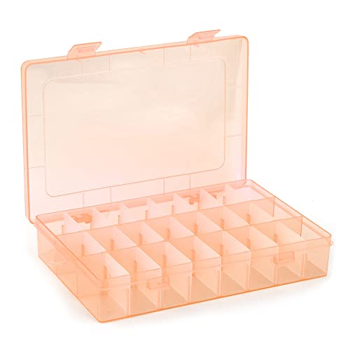 AKOAK 1 Pack 24 Grid Plastic Storage Case, Transparent Jewelry Display Organizer, Detachable Divider -7.5"x 5.1"x 1.4" for Beads, Jewelry, Earrings, Rings (Orange) - color: Orange